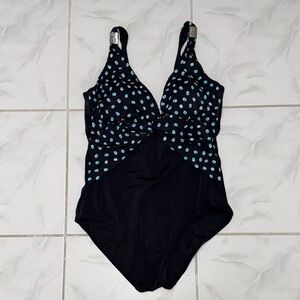 Croft & Barrow Black and Blue Polka Dot One Piece Swimsuit